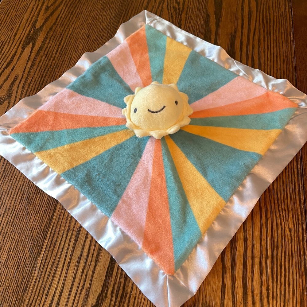 Cloud Island Sun Lovey Security Blanket Silver Satin Trim &‎ Back Happy Soft